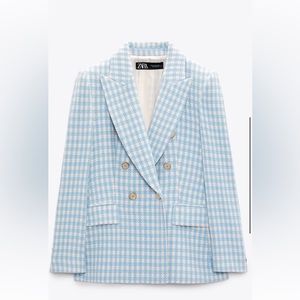 Zara blue gingham checked blazer tweed XL